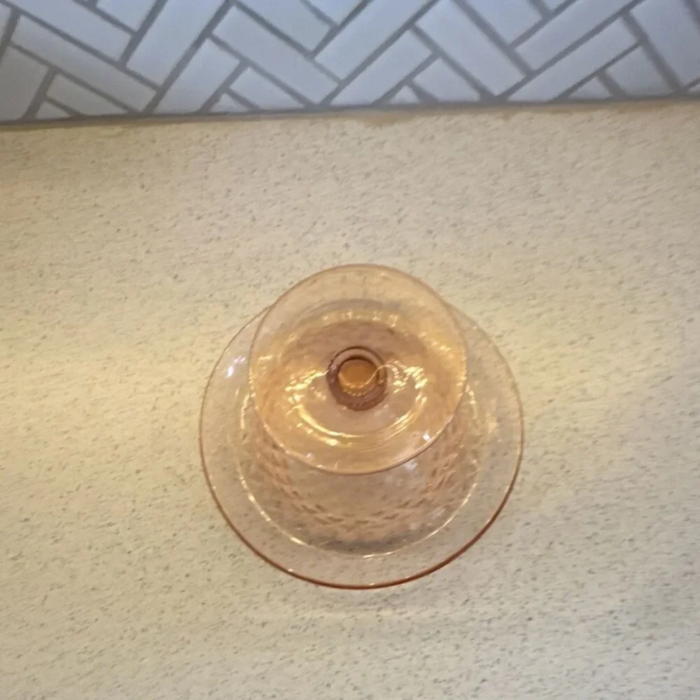 Imperial Pink Pressed Glass Diamond Pattern Round Bowl Glossy Finish